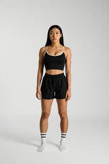 Full length front view, KYDRA Lexa Longline Bra in Black #color_Black