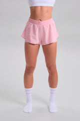 Full length front view, KYDRA Pleated Shorts in Pink #color_Pink