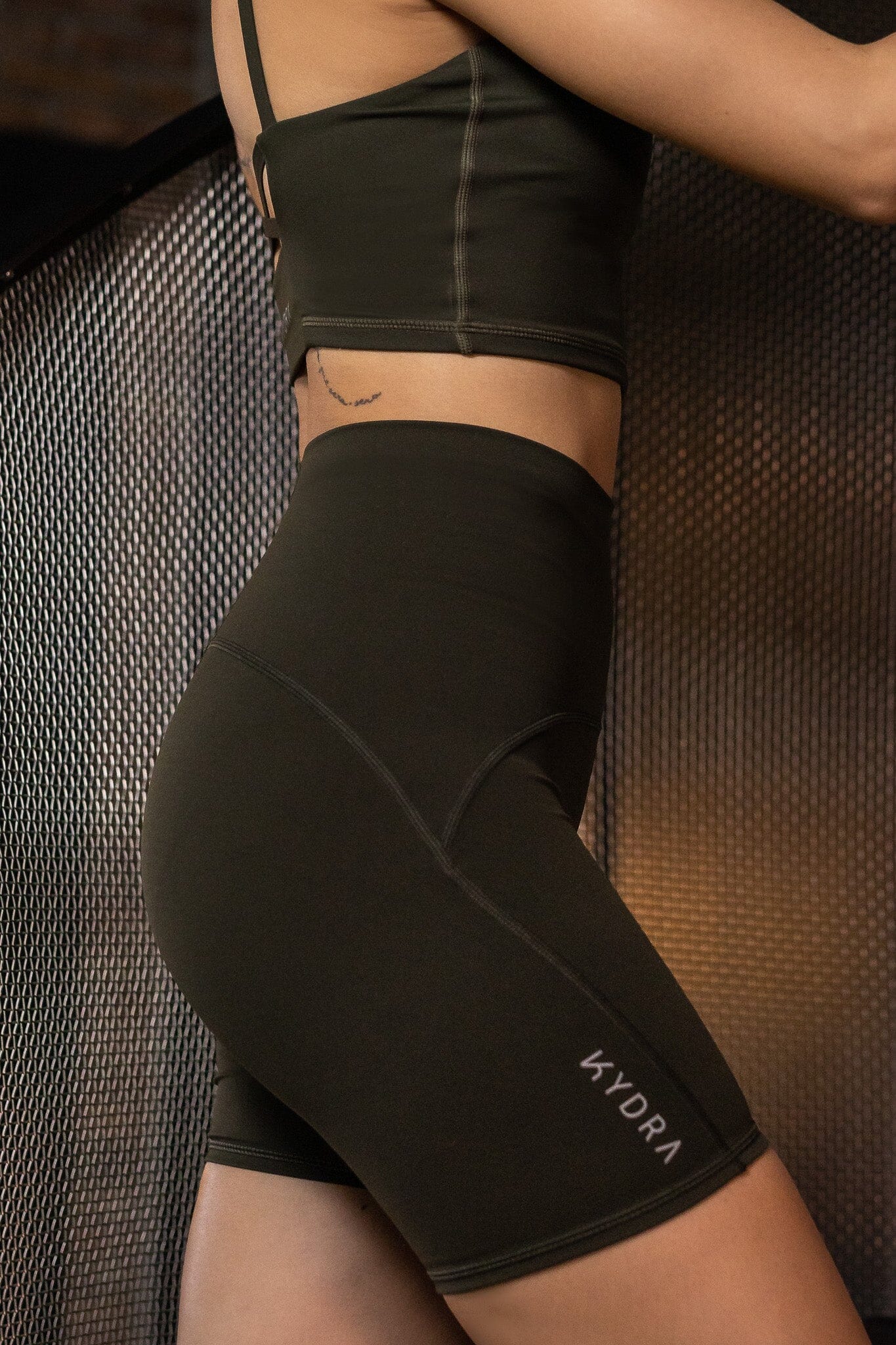 Mia Komi 5 inch Shorts Dark Olive KYDRA Yoga Shorts #colour_dark olive